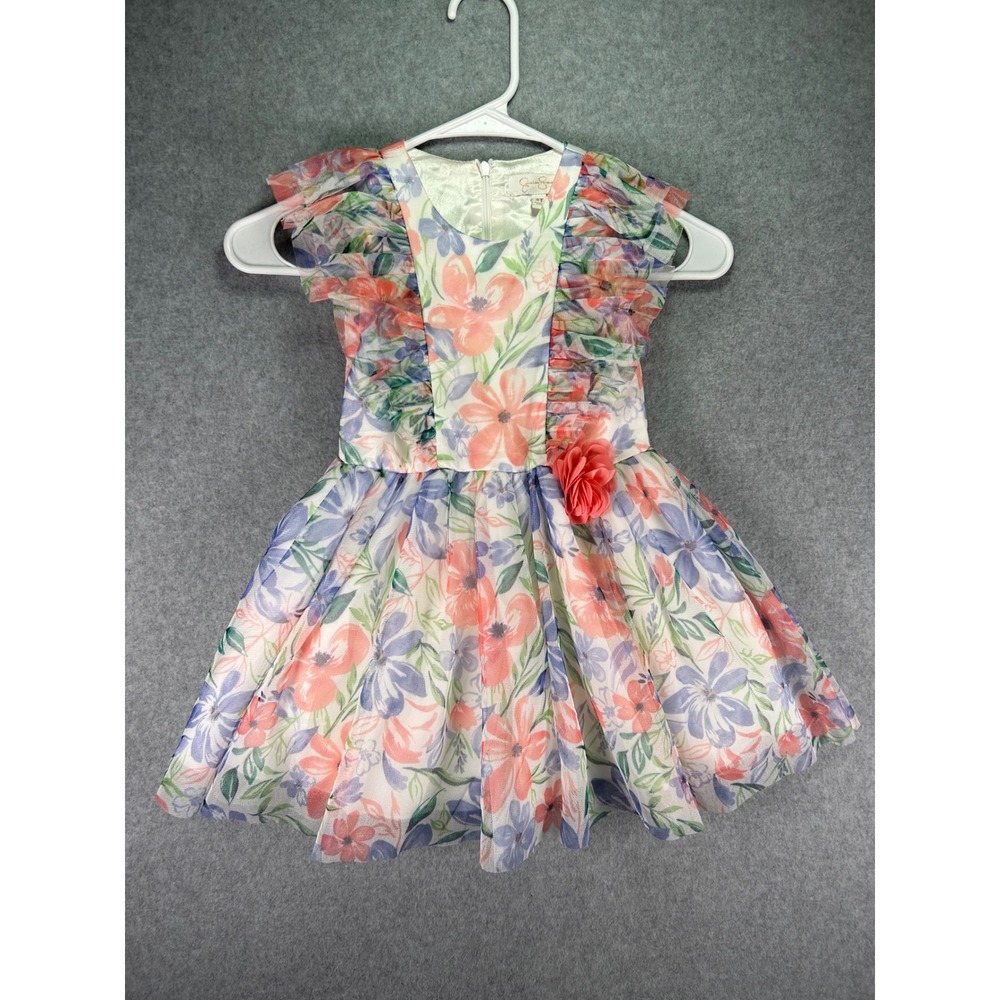 Jessica Simpson Girls 4T Floral Mesh Ruffle Party Dress Watercolor Easter Pink
